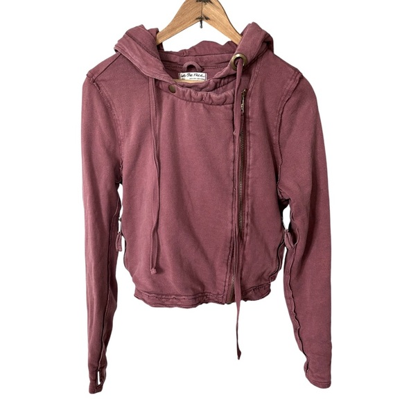 Free People | Women’s dark mauve You Asked For It Moto jacket hoodie, size S - Picture 5 of 16